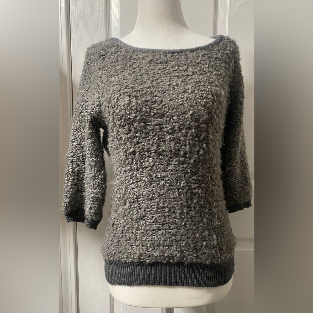 LOFT Charcoal Textured Crew Neck Sweater